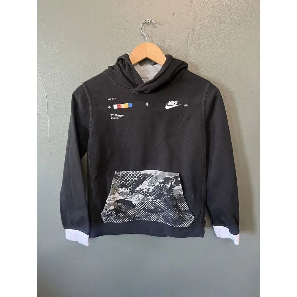 Nike Sportswear Youth Boys Black Cropped Pullover Hooded Sweatshirt Size Large